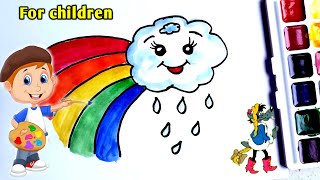 How To Draw Cute Rainbow With Clouds ? Easy. Step by step .Drawing for kids. Як намалювати Веселку?