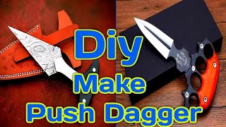 DIY | Make Push Dark Dagger | Handmade Damascus Steel Push Dagger Knife with Bull Horn Handle PD-02