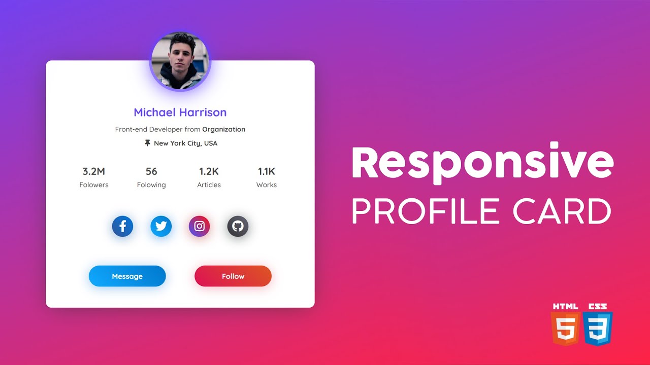 Responsive Profile Card Ui Design Using Html Css Coding Play Css