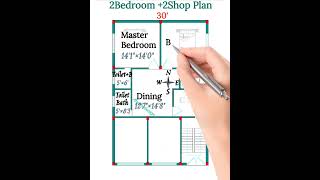 30'×35' 2Bedroom+ 2Shop Plan||120Gaj || 1080sqft|| #2Bhk #trending #viralvideo #shortvideo #design