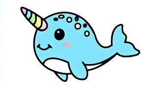How to Draw a Cute Cartoon NARWHAL 🐳