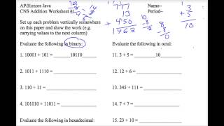 Java CNS Addition Worksheet 1