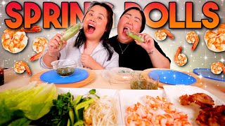 Giant Shrimp Spring Rolls Mukbang + Crispy Pork Belly + Spicy Cilantro Garlic Sauce 먹방 Eating Show!