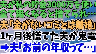 【スカッとする話】夫が私の貯金3000万を使い 全て無くなると捨てられ… 夫「金がないゴミとは離婚」 1ヶ月後慌てた夫が鬼電 →夫「お前の年収って…」【修羅場】