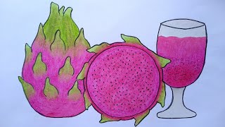 Menggambar buah naga || Cara menggambar dan mewarnai buah buahan