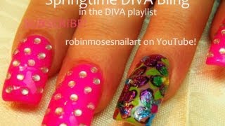 Nail Art for Long Nails! Pink with Bling and foil nail Design Tutorial