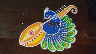 peacock rangoli design for vasant panchami/saraswati pooja rangoli with dots @NSchannelrangoli