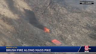 Brush fire along Mass Pike in Westborough