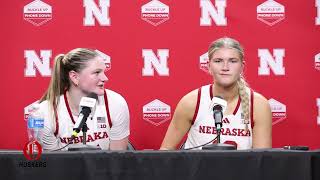 Nebraska's Kendall Moriarty and Jessica Petrie after defeating Wisconsin