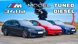 Tuned BMW diesel v new Tesla Model 3: DRAG RACE
