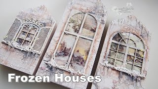 Decoupage Mixed Media Altered Winter Houses ♡ Maremi's Small Art ♡