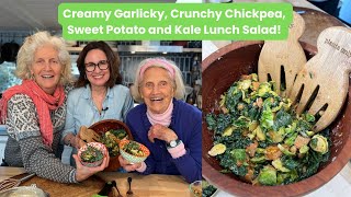 Creamy Garlicky, Crunchy Chickpea, Sweet Potato and Kale Lunch Salad!