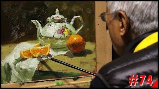 #74 Still life Painting teapot and orange by Fu Dali