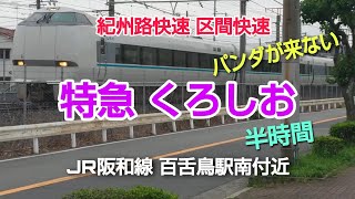 長塚古墳付近から　電車を撮ってみたら　ＪR阪和線　特急くろしお　区間快速　紀州路快速大阪方面行き　百舌鳥駅付近