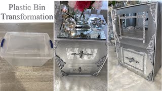 DIY NIGHTSTAND FROM PLASTIC BIN! AMAZING HIGH END DECOR ON A BUDGET!