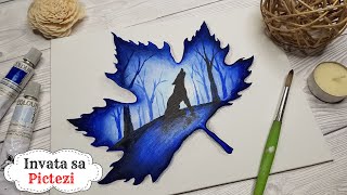 PICTEZ un PEISAJ intr-o FRUNZA 🍁 Tutorial Pictura Acrilica cu Expunere Dubla