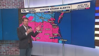 Winter storm to bring intense snowfall to Virginia, North Carolina, and extreme weather across U.S.