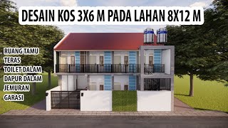 DESAIN KOS 3X6 M PADA LAHAN 8X12 M || Lengkap Dengan Teras, Ruang Tamu, Dapur, Toilet & Jemuran