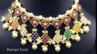 latest gold Navratna necklace designs//beautiful multi color stone necklace sets//Bsmart food