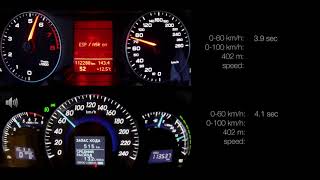 Toyota Camry V50 2.5 vs Audi A4 B8 1.8 TFSI  0-100, 0-150 racelogic acceleration, 402m