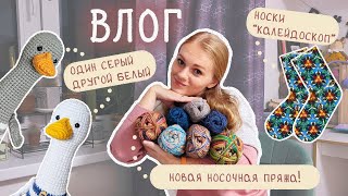 ВЛОГ 🪿 Новая носочка • Вяжу гусей • Носки калейдоскоп