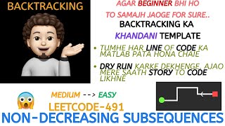 Non-decreasing Subsequences | Khaandani Backtracking Template | Explanation | Live Coding