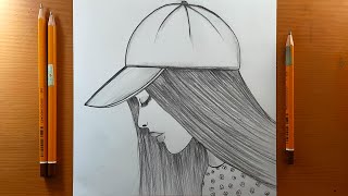 Disegno facile della ragazza del cappello | Come disegnare una bella ragazza con un cappello