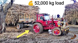 Dangerous Tractor stunt |Belarus 510 Tractors pulling fully loaded sugarcane mud stuck trailer