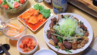 【コンビニ宅飲み動画】豚モツの肉ニラ炒めとエビチリ【昨日の晩酌】