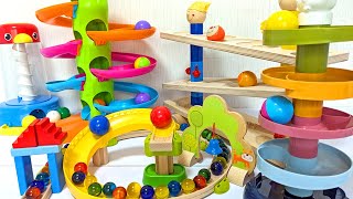 Marble Run ASMR Race ☆ HABA Slope \u0026 Dump Truck Excavator Ambulance Forklift Garbage Truck Tractors#1