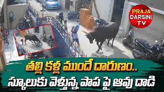 స్కూలుకు వెళ్తున్న పాప పై ఆవు దాడి | Child Going to School #prajadarsinitv