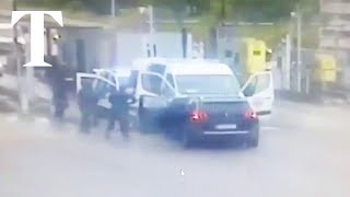 Moment gunmen ambush prison van in France