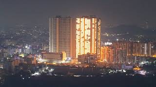 Kokapet Night Skyline with iconic landmarks like SAS Cown, Prestige Beverly Hills, and Lansum