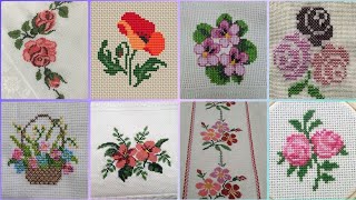 Floral cross stitch Hand embroidery  thick cotton / Beautifull Hand cross stitch