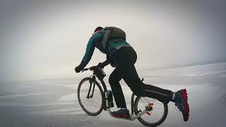 Footbiking on the ice of lake Baikal. 01.2019