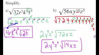 Algebra: 10-2 Simplifying Radical Expressions