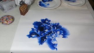 Chinese Brush Painting: Blue Peony