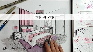 How To Draw A Bedroom In Two Point Perspective | Step by Step