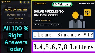 Wodl 26 February | Theme Binance VIP Wotd | Binance word of the day | Wodl answer today