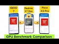 iQOO 7 vs Realme X7 Max vs Poco X3 Pro GPU Benchmark Comparison which is Best Adreno vs Mali GPU 😎🤔