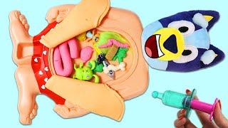 Disney Jr Bluey Toy Ambulance Doctor Checkup Tummy Ache with Play Doh Operation & Doctor Tools!
