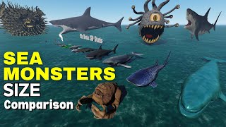 Sea Monster Size Comparison || 3D Animation 🐳🐬🦭🐟🐠🐡🦈🐙🐚🐋🦑