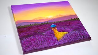 Lavender Field Painting | Lavender Field by The Sunset | Acrylic Painting | Step by Step