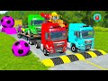 Double Flatbed Trailer Truck vs Speedbumps Train vs Cars | Tractor vs Train Beamng.Drive177