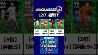 【イーフト2024】12/7登場!!週間FPガチャ選手当たりランキング #イーフト #イーフットボール #efootball #週間fp #ガチャ #ランキング