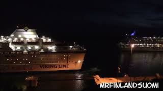 Viking Cinderella Arrives To Mariehamn At Night. Cinderella's Monday Bar Cruise.