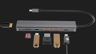 Powerology 6 in 1 Slim 4K HDMI USB C Hub   P61HBCGY