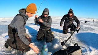 Ice Fishing Big Lake Winnipeg Walleyes. (catching \u0026 laughing)