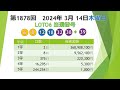 日本ロト6 当選番号案内。loto6 1878回（3月14日木曜日） 当選番号案内 1878回当選番号 ロト6