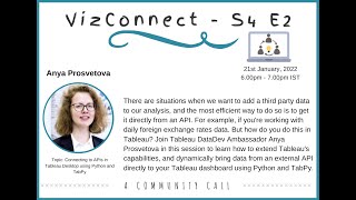 VizConnect CONNECTING TO APIS IN TABLEAU DESKTOP USING PYTHON & TABPY